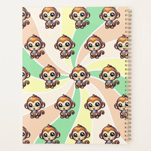 Schattigee Kawaii Monkey met Bubble Tea Gepersonal Planner (Achterkant)