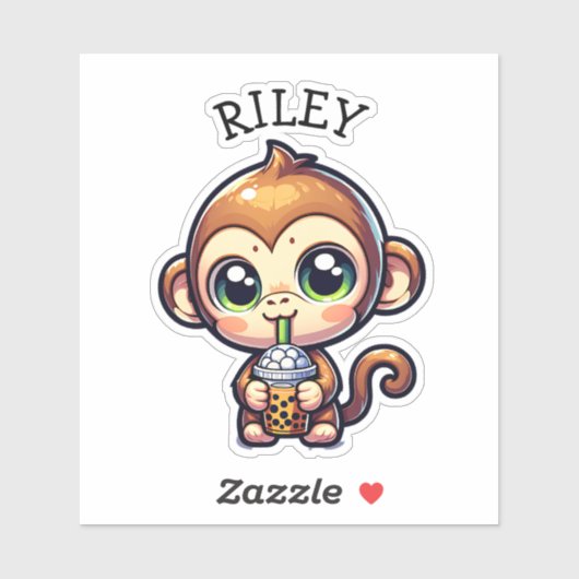 Schattigee Kawaii Monkey met Bubble Tea Gepersonal Sticker (Vel)
