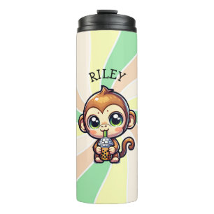 Schattigee Kawaii Monkey met Bubble Tea Gepersonal Thermosbeker