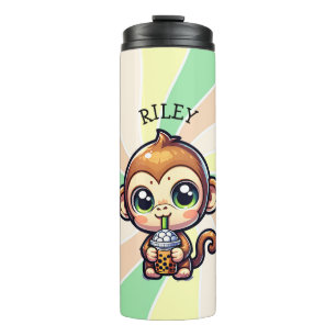 Schattigee Kawaii Monkey met Bubble Tea Gepersonal Thermosbeker