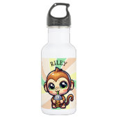 Schattigee Kawaii Monkey met Bubble Tea Gepersonal Waterfles (Voorkant)