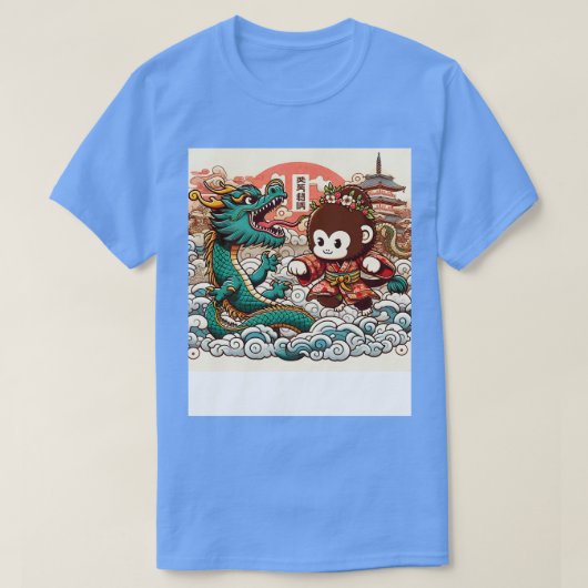 Schattigee Kawaii Monkey vs Dragon in Japan Pagoda T-shirt (Design voorkant)