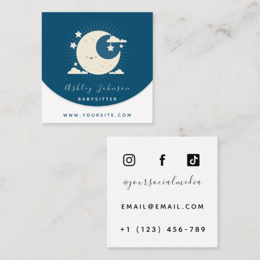 Schattigee Kawaii Moon Babysitter Daycare Social M Vierkante Visitekaartje (Voorkant / Achterkant)