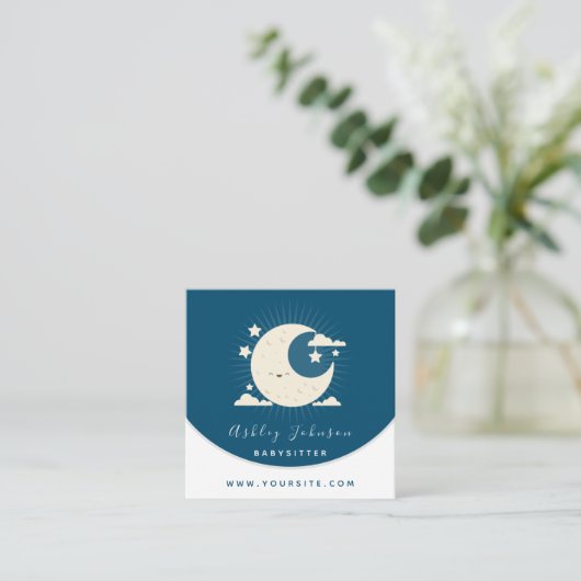Schattigee Kawaii Moon Babysitter Daycare Social M Vierkante Visitekaartje (Staand voorkant)