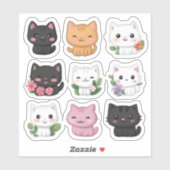 Schattigee Kawaii Multicolor Bloemen Kat Sticker S (Vel)