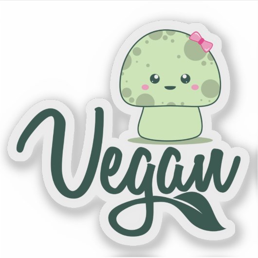 Schattigee Kawaii Mushroom Vegan Sticker (Voorkant)