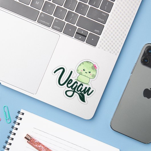 Schattigee Kawaii Mushroom Vegan Sticker (Laptop met iPhone)