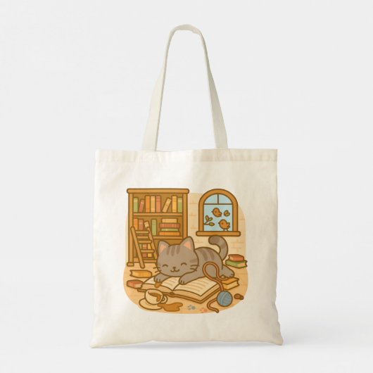 Schattigee Kawaii Naughty Cat maakt een puinhoop Tote Bag (Achterkant)