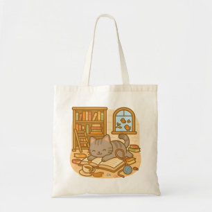 Schattigee Kawaii Naughty Cat maakt een puinhoop Tote Bag
