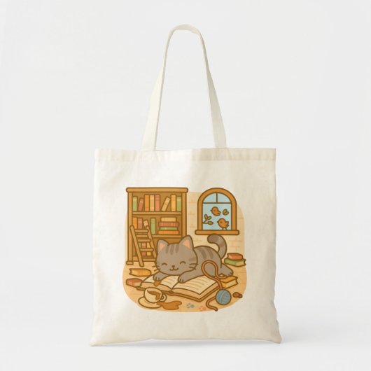 Schattigee Kawaii Naughty Cat maakt een puinhoop Tote Bag (Voorkant)