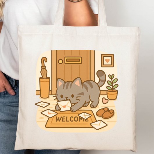 Schattigee Kawaii Naughty Cat speelt met letters Tote Bag