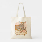 Schattigee Kawaii Naughty Cat steelt een cupcake Tote Bag (Achterkant)