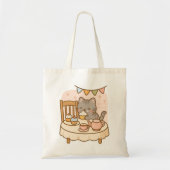 Schattigee Kawaii Naughty Cat steelt een cupcake Tote Bag (Voorkant)