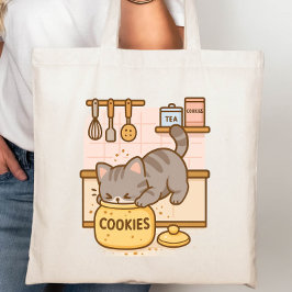 Schattigee Kawaii Naughty Cat vast in een koekjest Tote Bag
