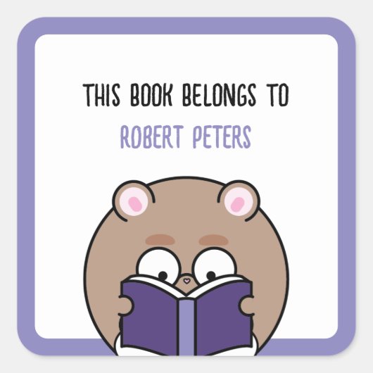 Schattigee Kawaii Nerdy Hamster Jongen Boekhoudste Vierkante Sticker (Voorkant)