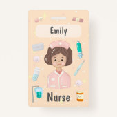 Schattigee Kawaii Nurse Name Badge gepersonaliseer (Voorkant)