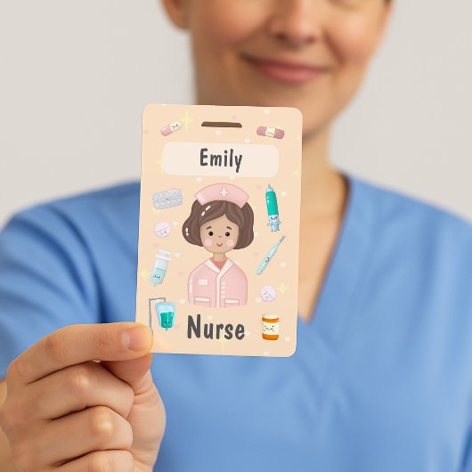 Schattigee Kawaii Nurse Name Badge gepersonaliseer
