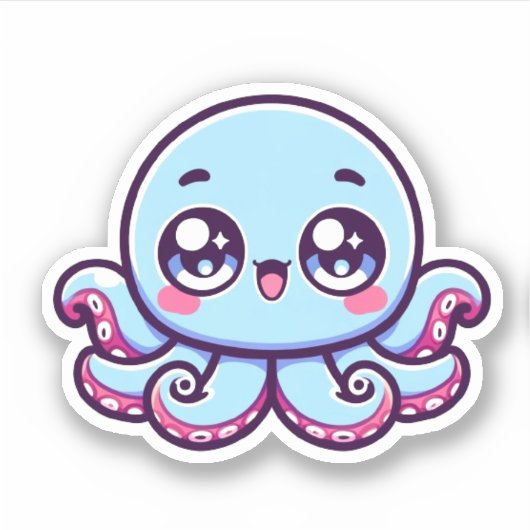 Schattigee Kawaii Octopus Custom-Cut Vinyl Sticker (Voorkant)