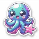 Schattigee Kawaii Octopus Custom-Cut Vinyl Sticker (Voorkant)