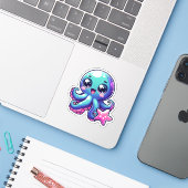 Schattigee Kawaii Octopus Custom-Cut Vinyl Sticker (Laptop met iPhone)