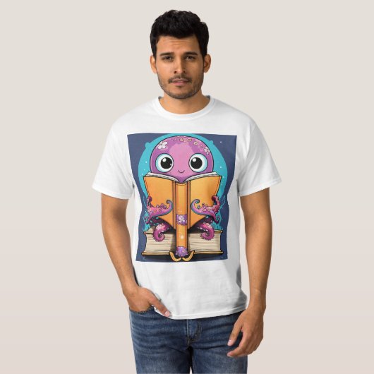 Schattigee Kawaii Octopus Het lezen van twee open  T-shirt (Voorkant volledig)