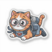 Schattigee Kawaii Oranje Tabby Cat Scuba Duiken On Sticker (Voorkant)