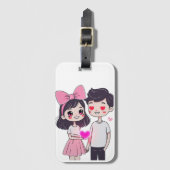 Schattigee Kawaii paar Doodle illustratie Bagagelabel (Voorkant (verticaal))