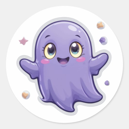 Schattigee Kawaii Paarse Geest Sticker - Happy Hal (Voorkant)