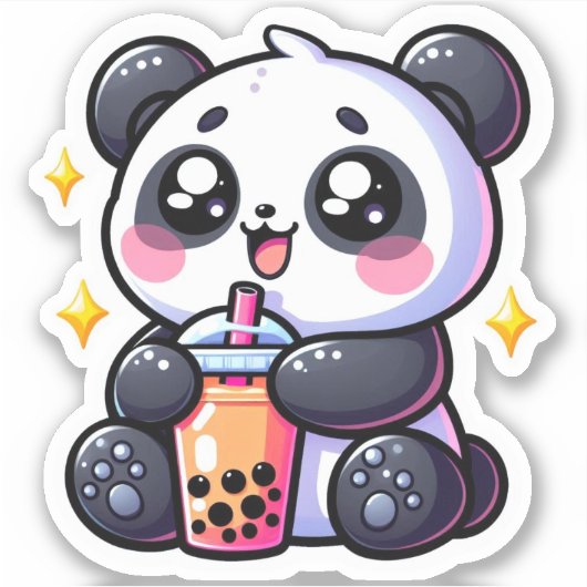 Schattigee Kawaii Panda Drink Boba Bubble Tea Kawa Sticker (Voorkant)