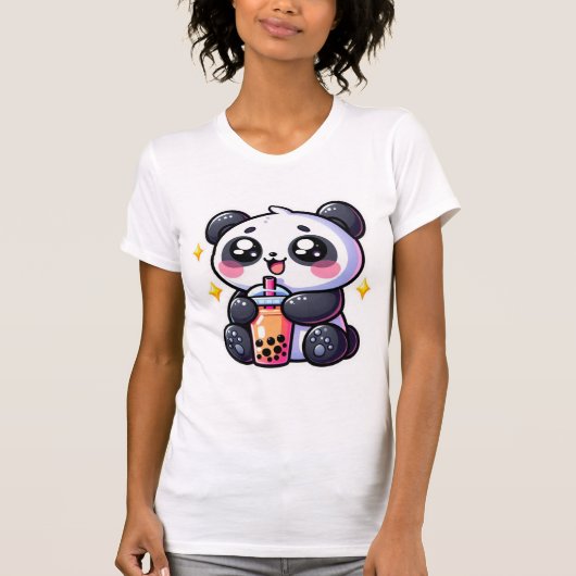 Schattigee Kawaii Panda Drink Boba Bubble Tea Kawa T-shirt (Voorkant)