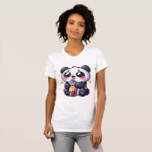 Schattigee Kawaii Panda Drink Boba Bubble Tea Kawa T-shirt (Voorkant volledig)