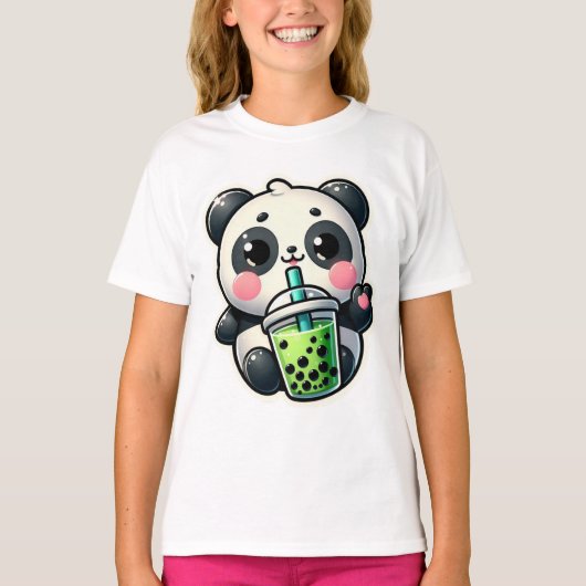 Schattigee Kawaii Panda Drink Boba Bubble Tea Kawa T-shirt (Voorkant)