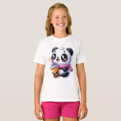 Schattigee Kawaii Panda Drink Boba Bubble Tea Kawa T-shirt (Voorkant volledig)