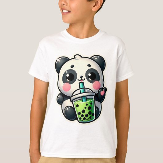 Schattigee Kawaii Panda Drink Boba Bubble Tea Kawa T-shirt (Voorkant)