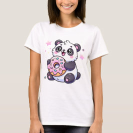 Schattigee Kawaii Panda met Donut Schattig Graphic T-shirt