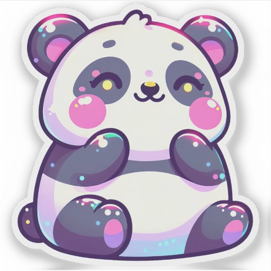 Schattigee Kawaii Panda met Pastel Hoogtepunten Sticker (Voorkant)