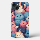 Schattigee Kawaii Pastel Cats Patroon iPhone Case (Achterkant)