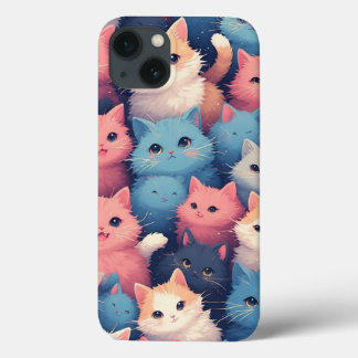 Schattigee Kawaii Pastel Cats Patroon iPhone Case