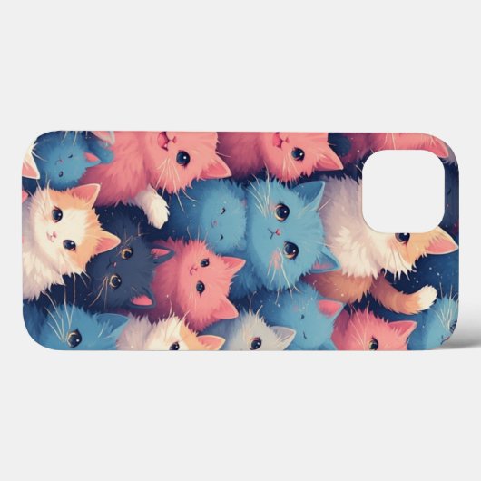 Schattigee Kawaii Pastel Cats Patroon iPhone Case (Achterkant (horizontaal))