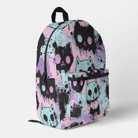 Schattigee Kawaii Pastel Gothic Patchwork Creepy C Bedrukte Rugzak (Achterkant Hoek Links)