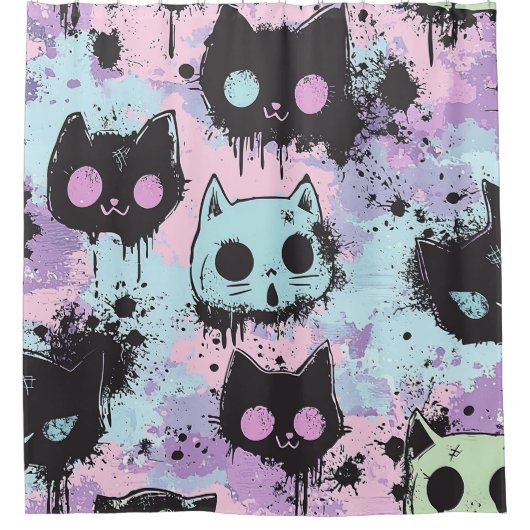 Schattigee Kawaii Pastel Gothic Patchwork Creepy C Douchegordijn (Voorkant)