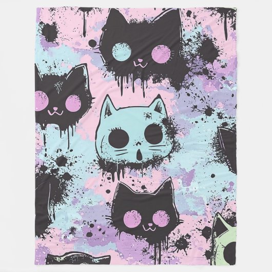 Schattigee Kawaii Pastel Gothic Patchwork Creepy C Fleece Deken (Voorkant)