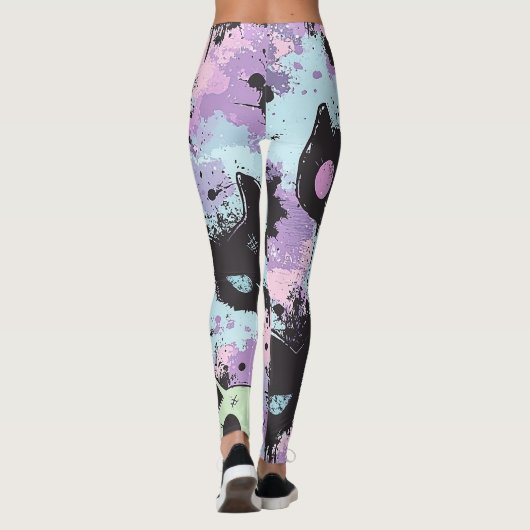 Schattigee Kawaii Pastel Gothic Patchwork Creepy C Leggings (Achterkant)
