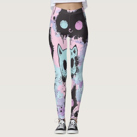 Schattigee Kawaii Pastel Gothic Patchwork Creepy C Leggings (Voorkant)