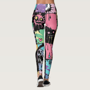 Schattigee Kawaii Pastel Gothic Patchwork Creepy C Leggings