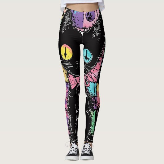 Schattigee Kawaii Pastel Gothic Patchwork Creepy C Leggings (Voorkant)