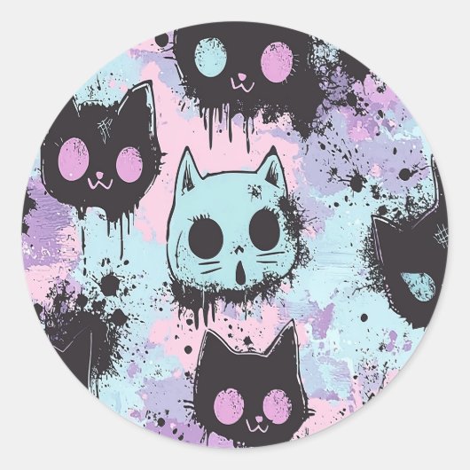Schattigee Kawaii Pastel Gothic Patchwork Creepy C Ronde Sticker (Voorkant)