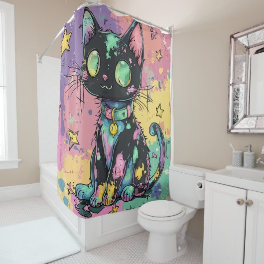 Schattigee Kawaii Pastel Gothic Patchwork Gothic C Douchegordijn (In situ)
