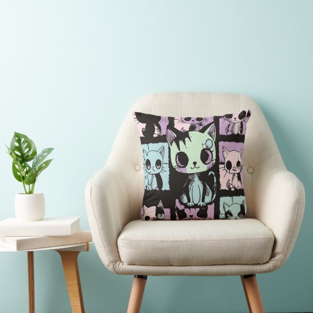 Schattigee Kawaii Pastel Gothic Patchwork Gothic C Kussen (Stoel)
