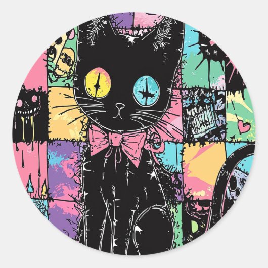 Schattigee Kawaii Pastel Gothic Patchwork Gothic C Ronde Sticker (Voorkant)